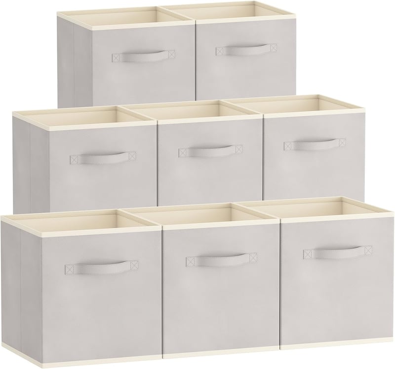 Lifewit 8 db Összecsukható Szövet Tárolódoboz Fogantyúval - 33x38x33 cm Világosszürke Rendszerező Kocka Polcba, Játékokhoz, Magazinokhoz