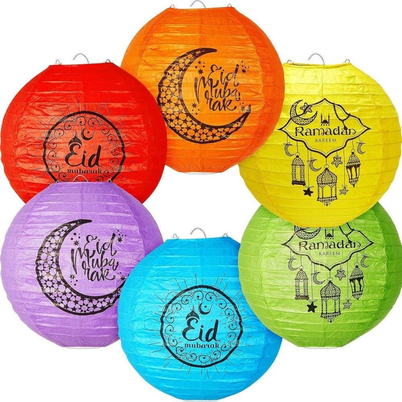 Ramadani Eid Mubarak Színes Papír Lámpás Szett - 6 db Kerek Dekoráció