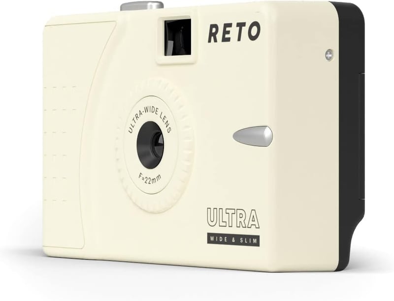 RETO krém színű, 35mm-es újratölthető fényképezőgép széles látószögű objektívvel