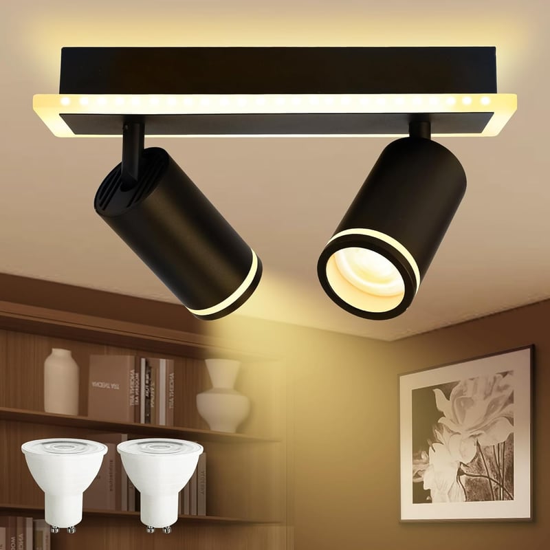 Újracsomagolt Modern Fekete LED Mennyezeti Lámpa 2xGU10 Meleg Fény