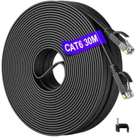 Cat 6 Lapos LAN Kábel 30m - Fekete Gigabit Ethernet Hálózati Kábel Kültéri/Beltéri Használatra 1