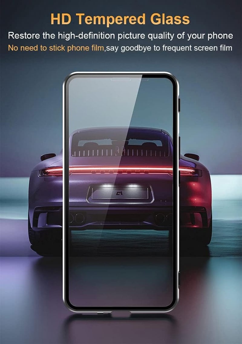 Xiaomi 14 mágneses tok - 360°-os átlátszó üveg védőtok alumínium kerettel, ezüst