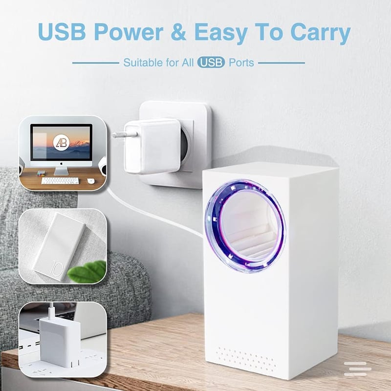 Tiptop Home Elektromos Rovarcsapda UV Fénnyel - USB Szúnyogirtó Lámpa, Hordozható Rovarölő Ventilátor Beltéri és Kültéri Használatra
