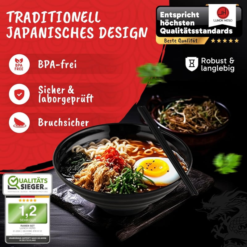 LunchHero Ramen Tál Szett 2 db 900 ml Melamin Japán Leveses Tányér
