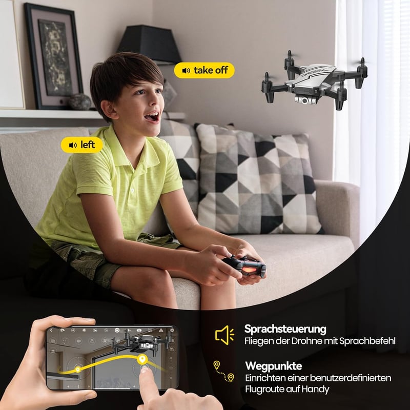 DEERC D20 Összecsukható Mini Drón HD 720P Kamerával, WiFi FPV Élő Közvetítéssel, 2 Akkumulátorral, Hosszú Repülési Idővel, Gesztus Vezérléss