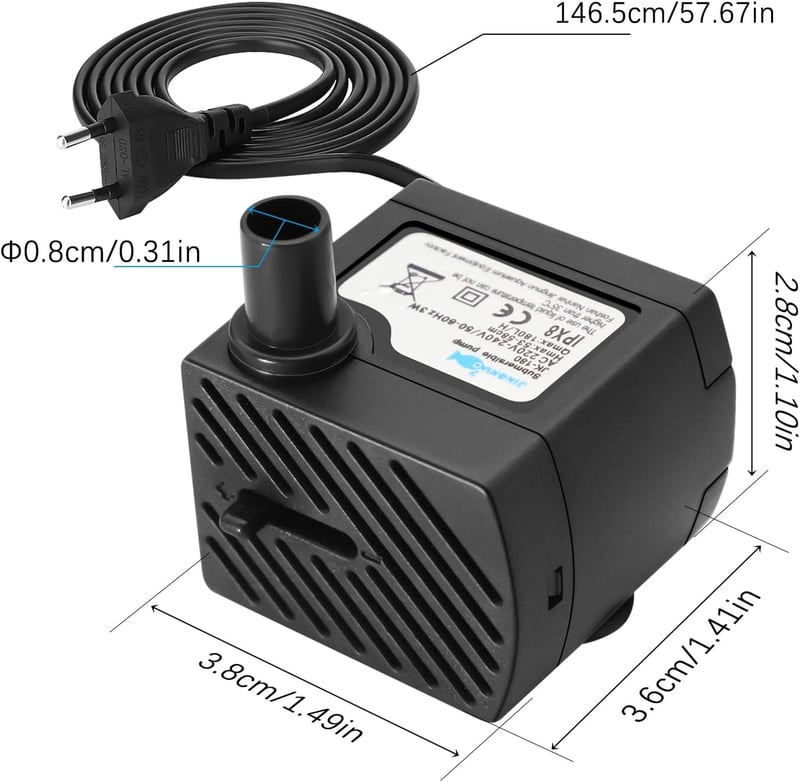 Halkjáratú 3W-os Mini Vízpumpa 180L/H - Akváriumokhoz, Kis Tavakhoz