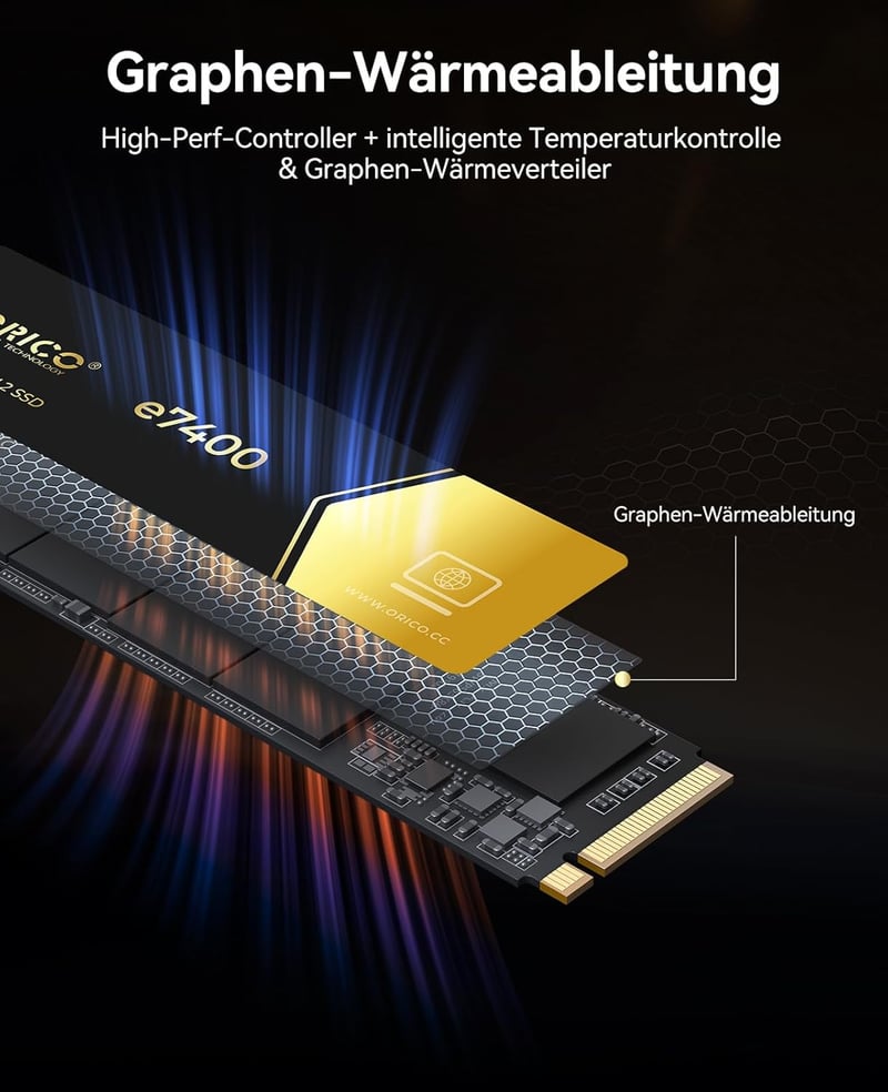 ORICO 1TB NVMe SSD M.2 PCIe 4.0 - 7400MB/s Belső SSD Meghajtó, Arany, Kompatibilis Windows, macOS és PS5 Rendszerekkel, Játékosoknak