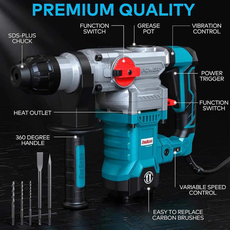ENEACRO SDS-Plus Kalapácsfúró 1500W 6J Demolíciós Fúrógép 920rpm