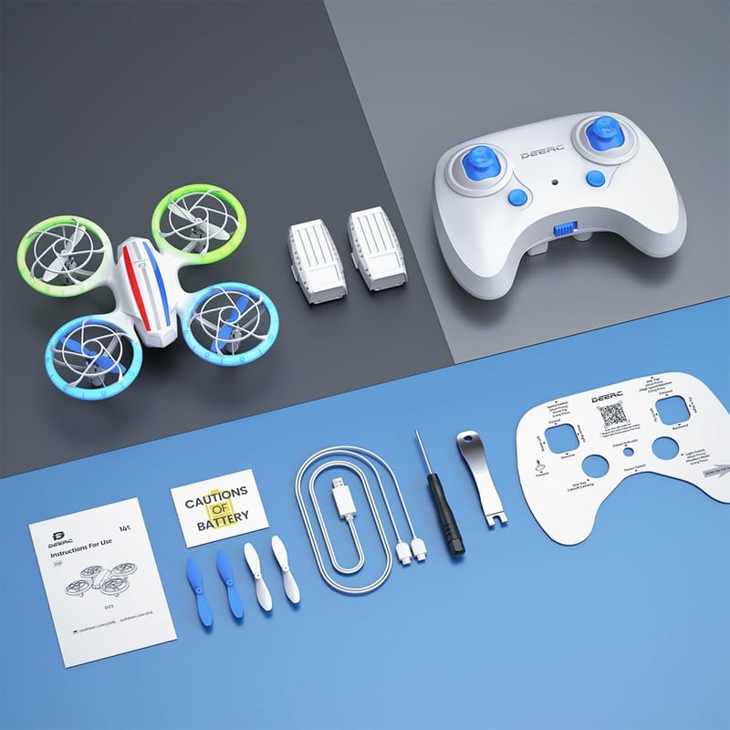 DEERC D23 Mini Drón - Távirányítós Quadcopter 5 LED Móddal, Visszatérés Funkcióval, Magasságtartással, 360° Flip, Védett Propellerekkel és 2