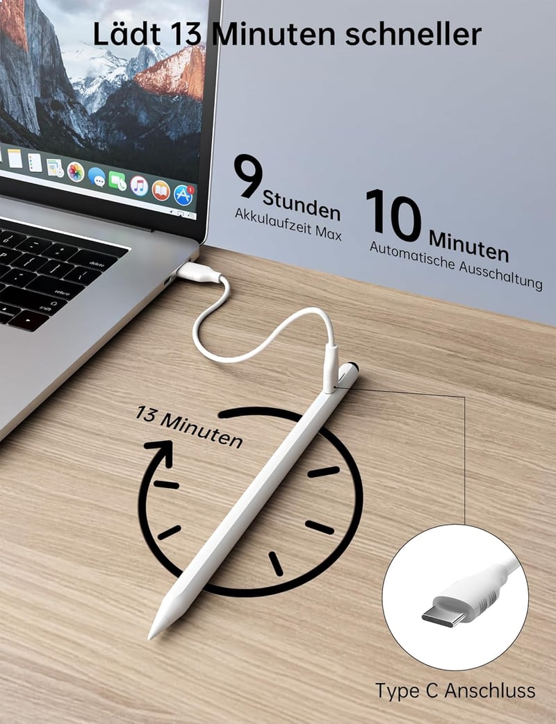 MEKO Apple Pencil Kompatibilis Érintőceruza Gumi Heggyel - Gyorstöltés és Dőlésérzékelés iPad Pro/Air/Mini Modellekhez 2018-2025