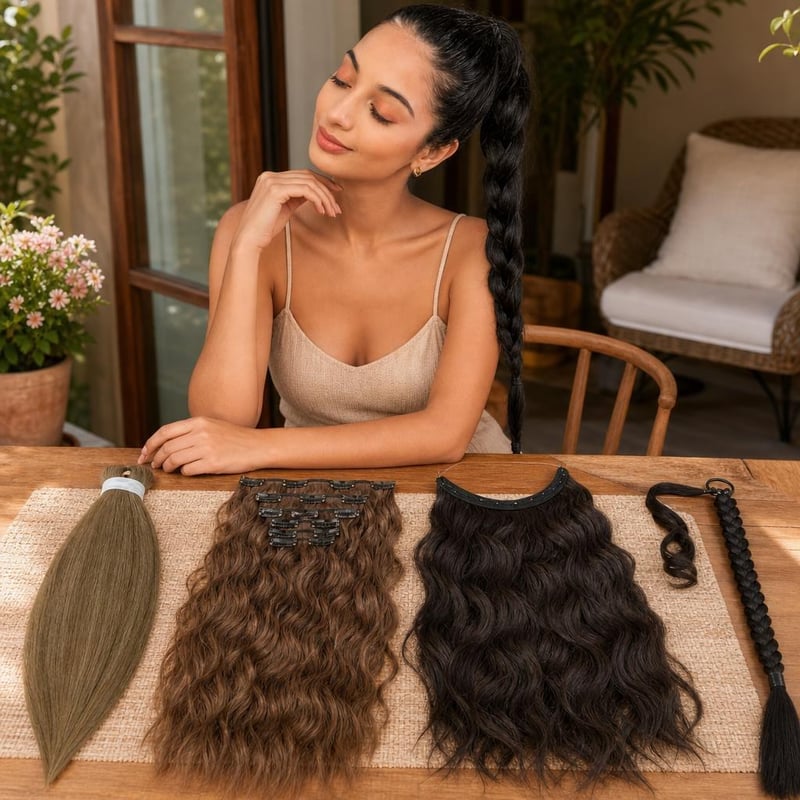 Party set na vrkoče: 1x predpripravený vrkoč + 6-dielny clip-in + vlnitý príčesok + 66 cm vrkoč