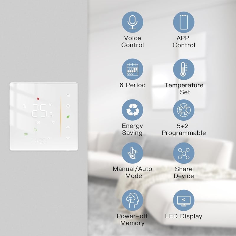 MOES Zigbee Okos Termosztát Vízalapú Padlófűtéshez - Programozható Digitális Szobai Hőszabályzó Alexa/Google Home Kompatibilis, Tuya App Vez