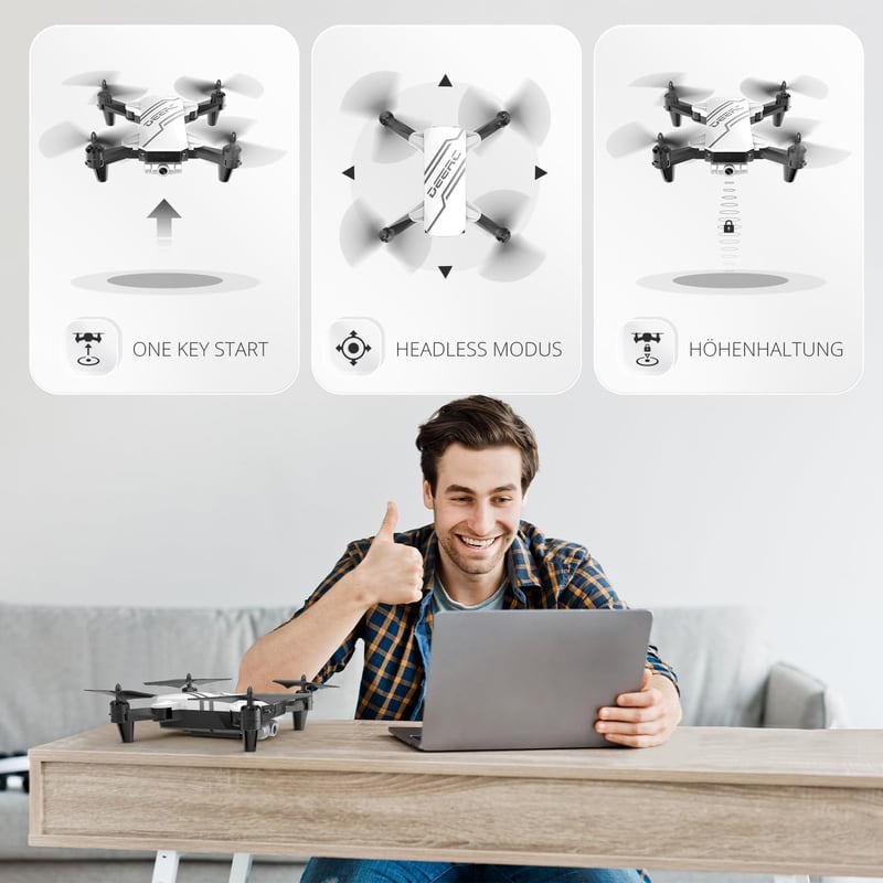 DEERC D20 Mini Drón Gyerekeknek 720P WiFi Kamerával, Összecsukható RC Quadcopter, 2 Akkumulátor, Hosszú Repülési Idő, Gesztus Irányítás, Kez