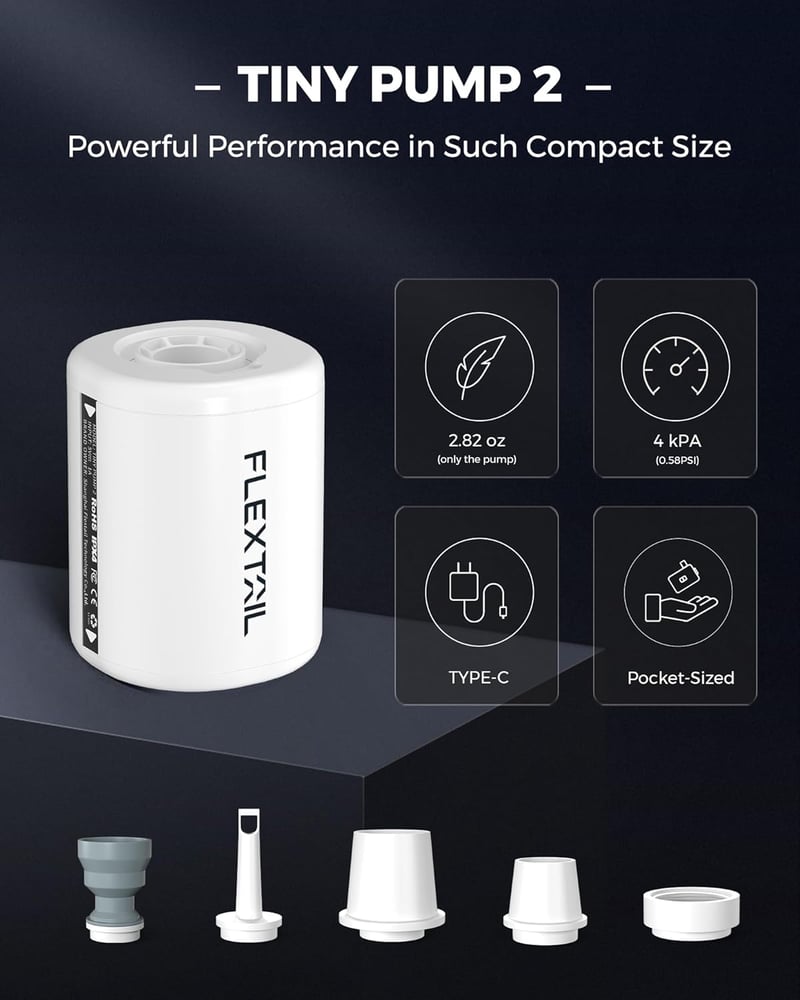 FLEXTAILGEAR Tiny Pump 2.0 - Hordozható USB-C Elektromos Légpumpa Matracokhoz, 4kPa