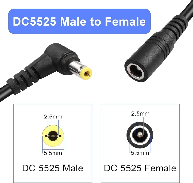GINTOOYUN DC 5.5x2.5mm Hosszabbító Kábel, 90 Fokos, 3m, 18AWG Réz Tápkábel Biztonsági Kamerákhoz, LED Szalaghoz, CCTV Rendszerekhez