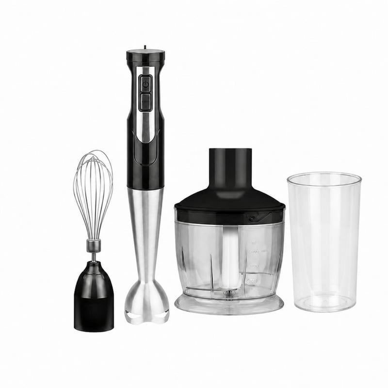 Tyčový mixér Lafe BRK-003A, súprava 800 W, 600 ml, čierno-strieborný ručný mixér so šľahačom a nádobou na sekanie — chybný, nie (stav: pozri 2. obrázok)