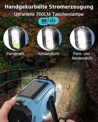 AXYEBI Kézi Hajtású Vészhelyzeti Rádió 13000 mAh Akkumulátorral - AM/FM Vétel, Napelemes Töltés, Zseblámpa, Olvasólámpa, Telefontöltő, Irány 5