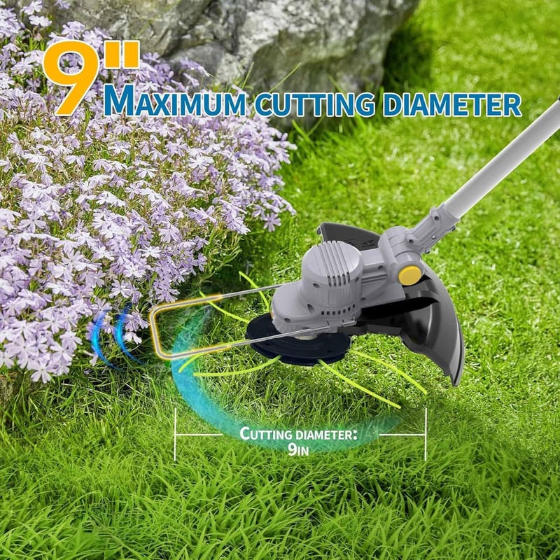 Fiutazge 4 az 1-ben Akkumulátoros Fűkasza, 2db 4.0Ah Akkuval, 90° Forgatható Fejjel, Állítható Nyéllel, Gyomkefével, 20 Vágószállal és 4 Fém
