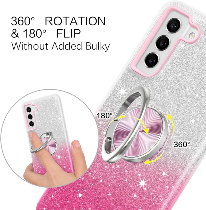 Samsung S21 FE 360°-os Csillogó Védőtok Gyűrűtartóval - Ütés- és Karcálló