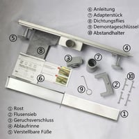 Rozsdamentes AICA zuhanyfolyóka 80 cm, csempézhető 2in1 padlóösszefolyó szett 6