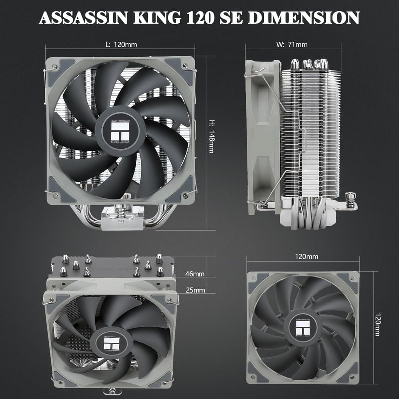 Thermalright Assassin King 120 SE CPU hűtő - 5 heatpipe, csendes ventilátor, AMD/Intel kompatibilis