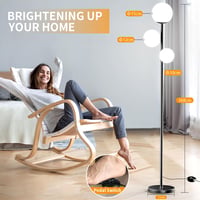CRLL Modern Állólámpa Nappali Szobába - 18W, 3 Színhőmérséklet, 3 G9 Izzó, Lábkapcsoló, Szembarát Fehér Ernyő, Fekete Kivitel, Hálószobába,  4