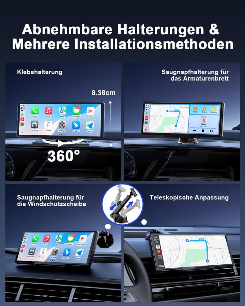 Avylet 8.1" Vezeték Nélküli CarPlay Kijelző Android és Apple Készülékekhez - IPS Érintőképernyő, IP67 Tolatókamera, GPS Navigáció, Bluetooth