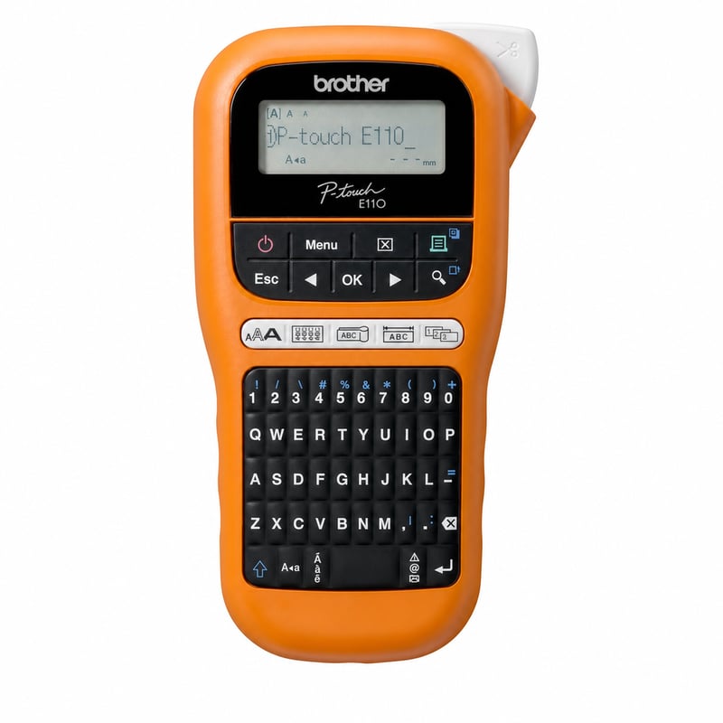 Prijenosni uređaj za označavanje Brother P-touch E110, narančasti, za TZe trake od 3,5-12 mm — bez kazete s trakom (stanje: vidi 2. sliku)