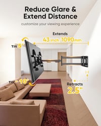 FORGING MOUNT Dönthető-Forgatható TV Fali Tartó 42-86" Képernyőkhöz, 109 cm Extra Hosszú Karral, 50 kg Teherbírással, Lapos/Ívelt TV-hez, VE 3