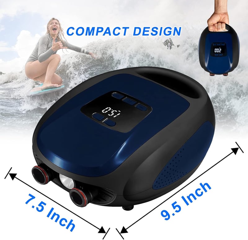 Ruitx Elektromos SUP Pumpa 20PSI - 12V Autós Nagynyomású Levegőpumpa Automata Kikapcsolással Kajakokhoz, Matracokhoz, Vízi Sportokhoz - blue, /