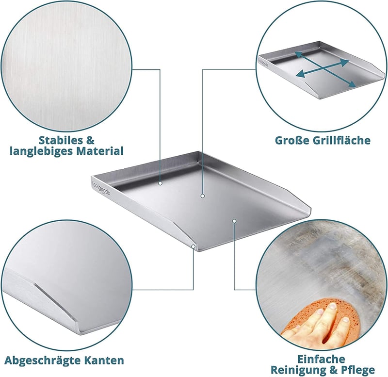 Smartpeas Rozsdamentes Acél Grillező Lap 30x40 cm - Univerzális Plancha Faszenes és Gázos Grillekhez, Egyenletes Hőelosztás, Hamburger és Tü
