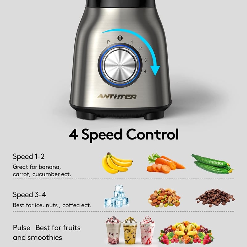 Anthter 1000W-os konyhai turmixgép 1,5L üvegedénnyel - Smoothie, shake és jégzúzás