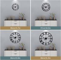 HAITANG Nagyméretű Vintage Fém Falióra - Fekete, Hangtalan, Római Számokkal, 60 cm - Elegáns Dekoráció Nappaliba, Hálószobába, Konyháb 6