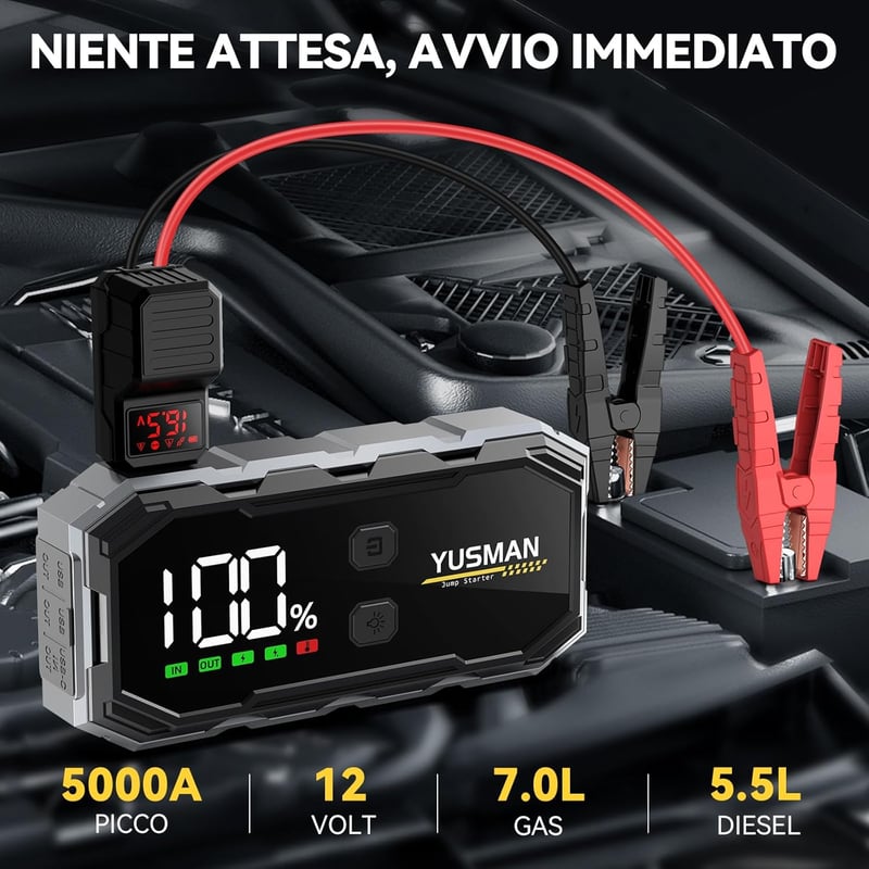 YUSMAN F01-GIT Hordozható Autó Bikázó 5000A Akkumulátor és Power Bank - Autóindító Készülék 