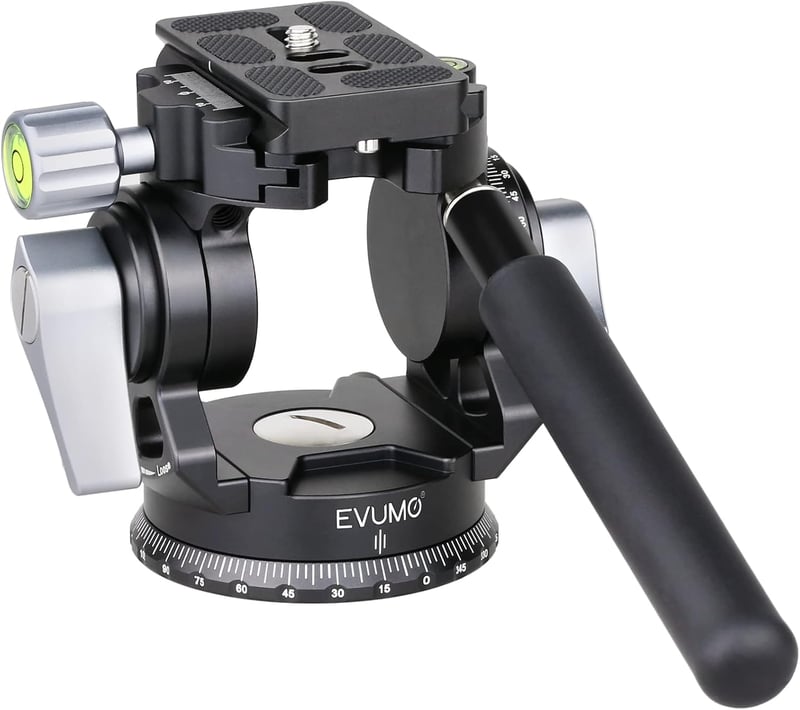 Cap trepied video EVUMO - Cap panoramic 360° cu placă rapidă, pentru GoPro, DSLR și camere video, sarcină maximă 10 kg, mâner reglabil, 47