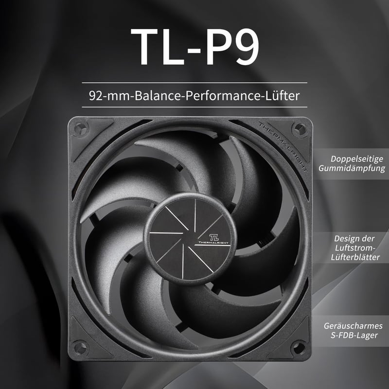 Thermalright TL-P9-S 92mm ARGB CPU hűtő ventilátor, csendes, 2200 RPM, fekete