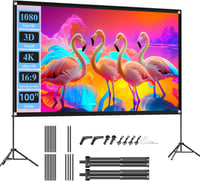 VISULAPEX 100 Inch Hordozható Vetítővászon Állvánnyal - 16:9 4K HD Összecsukható Vetítővászon Hordtáskával Otthoni Mozihoz, Kerti Filmezéshe 1