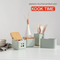 KOOK TIME Kerámia Konyhai Eszköztartó - Fekete Evőeszköz Tároló Bambusz Fedéllel - Négyzetes Konyhai Kellék Szervező 10,5 x 15 cm 7
