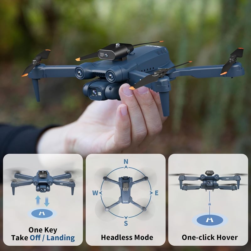 FAKJANK F407 Drón 4K Kamerával - 360° Akadályérzékelés, WiFi FPV Átvitel, Optikai Pozícionálás, Kezdőknek, 2 Akkumulátorral, Kék