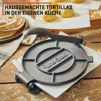 Uno Casa 20 cm-es Mexikói Tortillaprés - Előkezelt Öntöttvas Taco és Quesadilla Készítő 100 db Sütőpapírral 5