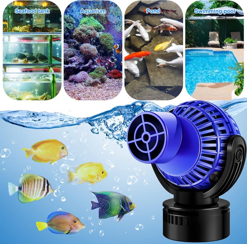 Yaobluesea IPX8 Akváriumi Áramoltató Szivattyú 4000L/h - 360° Forgatható Hullámkeltő Pumpa Édesvízi és Tengeri Akváriumokhoz, 6W, Fekete