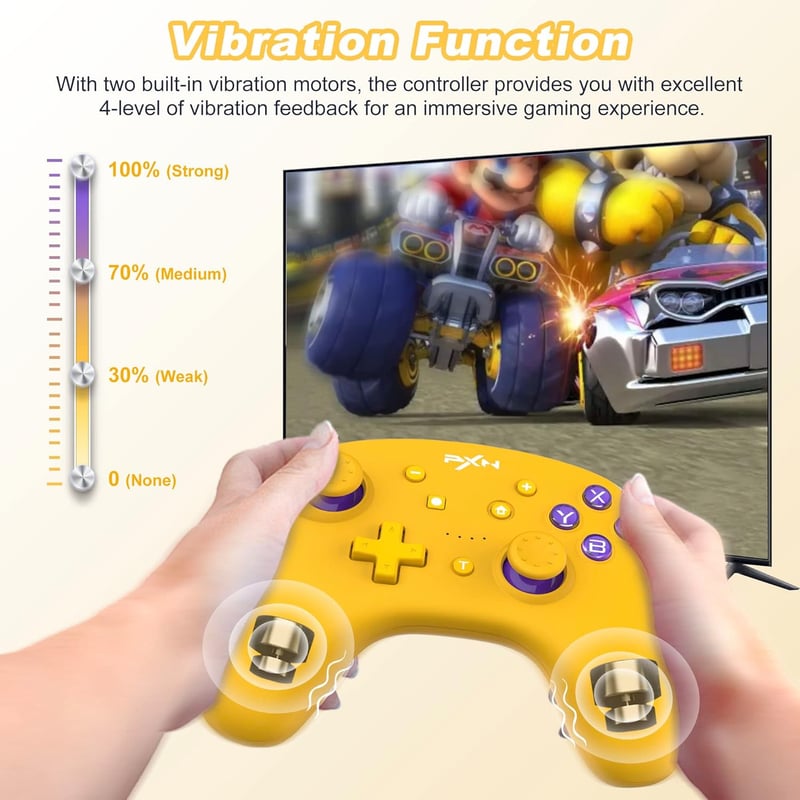 PXN 9607X Sárga Vezeték Nélküli Switch Pro Kontroller Turbóval és NFC Amiibo Támogatással