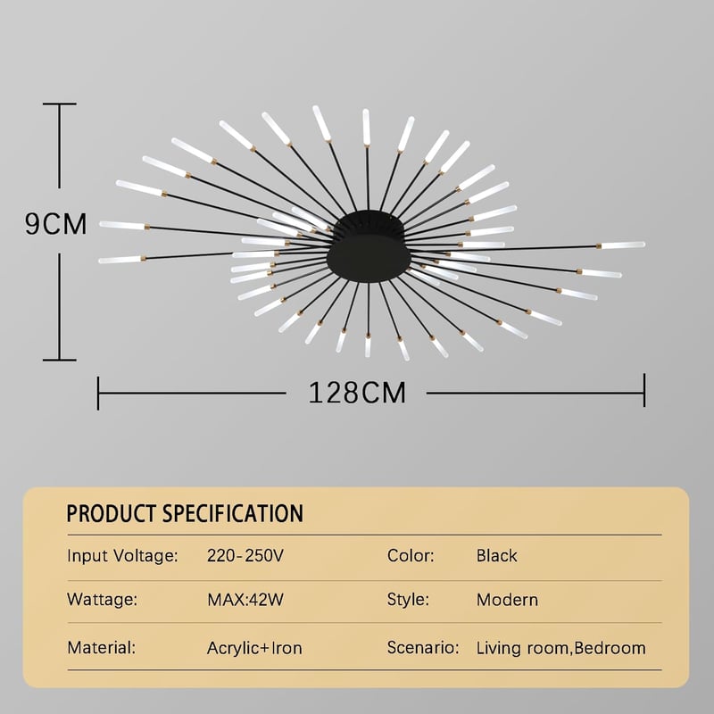 minifair Modern LED Mennyezeti Lámpa 42 Fejes Fényerőszabályozható Fekete Csillár 3000K-6000K Távirányítóval Hálószobába Nappaliba Irodába