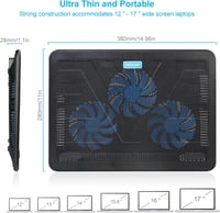 TECKNET Laptop Hűtőpad 12-17 Colos Notebookhoz, 3 Ventilátor LED-del, USB Portokkal - 3 Lüfter, blue 3