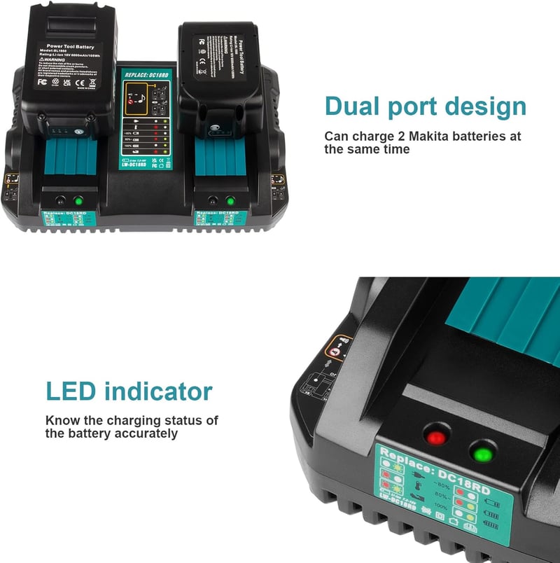 Makita 14,4V-18V akkumulátor gyorstöltő, dupla portos, EU csatlakozó