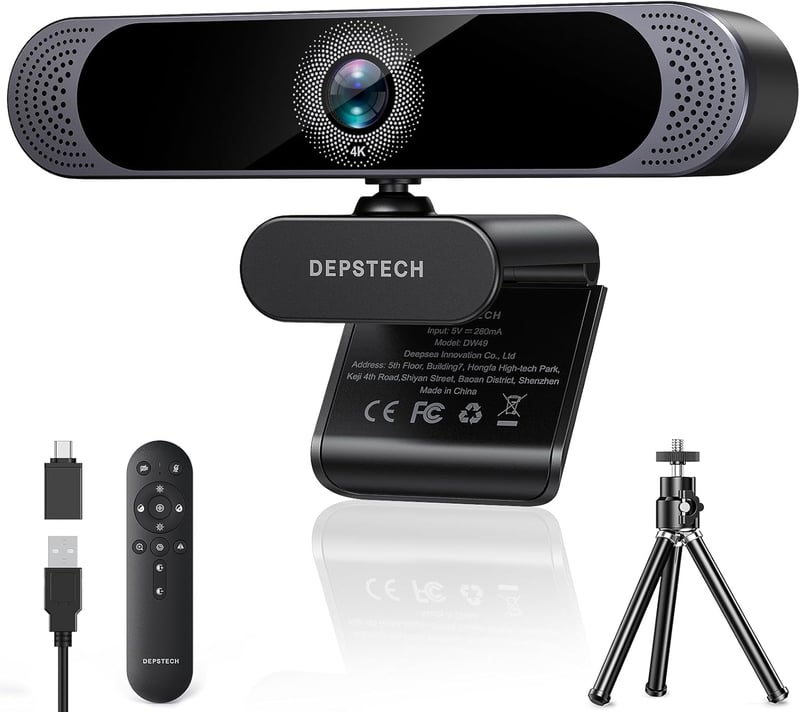 DEPSTECH DW49 Pro 4K Webkamera Távirányítóval - Ultra HD Felbontás, Windows és Mac Kompatibilis, Asztali Videóhívásokhoz