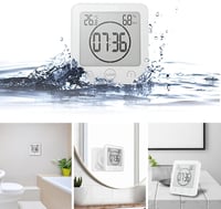 VORRINC Vízálló Digitális Fürdőszobai Óra - LCD Kijelzős Időmérő Hőmérséklet és Páratartalom Kijelzéssel Konyhába, Zuhanyzóba 2