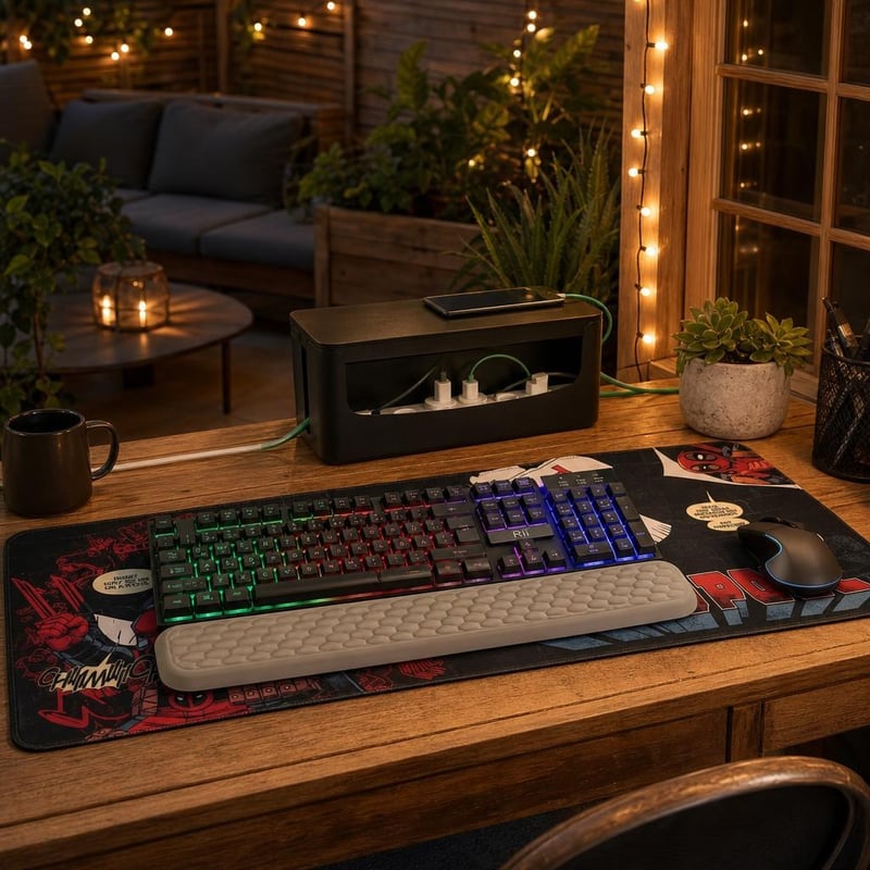 Pachet Upgrade Gaming: Tastatură RGB + 120 LED-uri + Mousepad XXL + Cutie cabluri + Suport încheietură