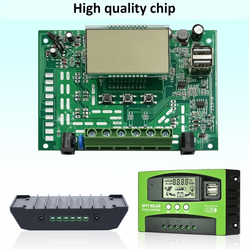 VIXKPIRR MPPT 30A Napelem Töltésvezérlő 12V/24V - LCD Kijelzővel, Hőmérséklet Érzékelővel, 2 USB Porttal, Ólom és Lítium Akkumulátorokhoz
