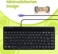 Perixx PERIBOARD-409 P Kompakt Mini PS/2 Vezetékes Billentyűzet - Fekete - QWERTZ Német Kiosztás - Windows Kompatibilis - 88 Gombos 3